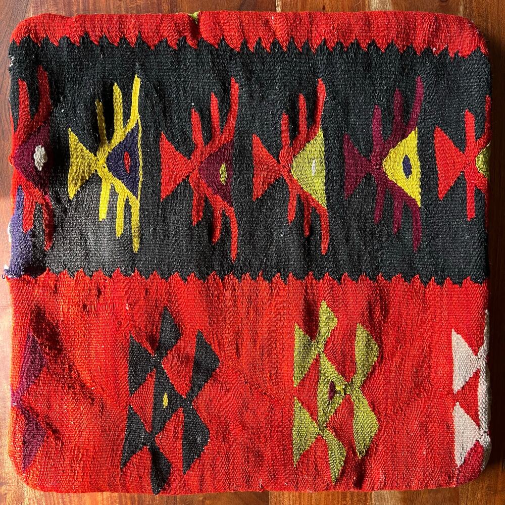 Southwest Kilim Style Woven Pillow Cover 18x18 Red Orange Black Boho Lodge Decor - Picture 13 of 15